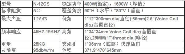 爵士龍N-12CS數(shù)字有源音響參數(shù)